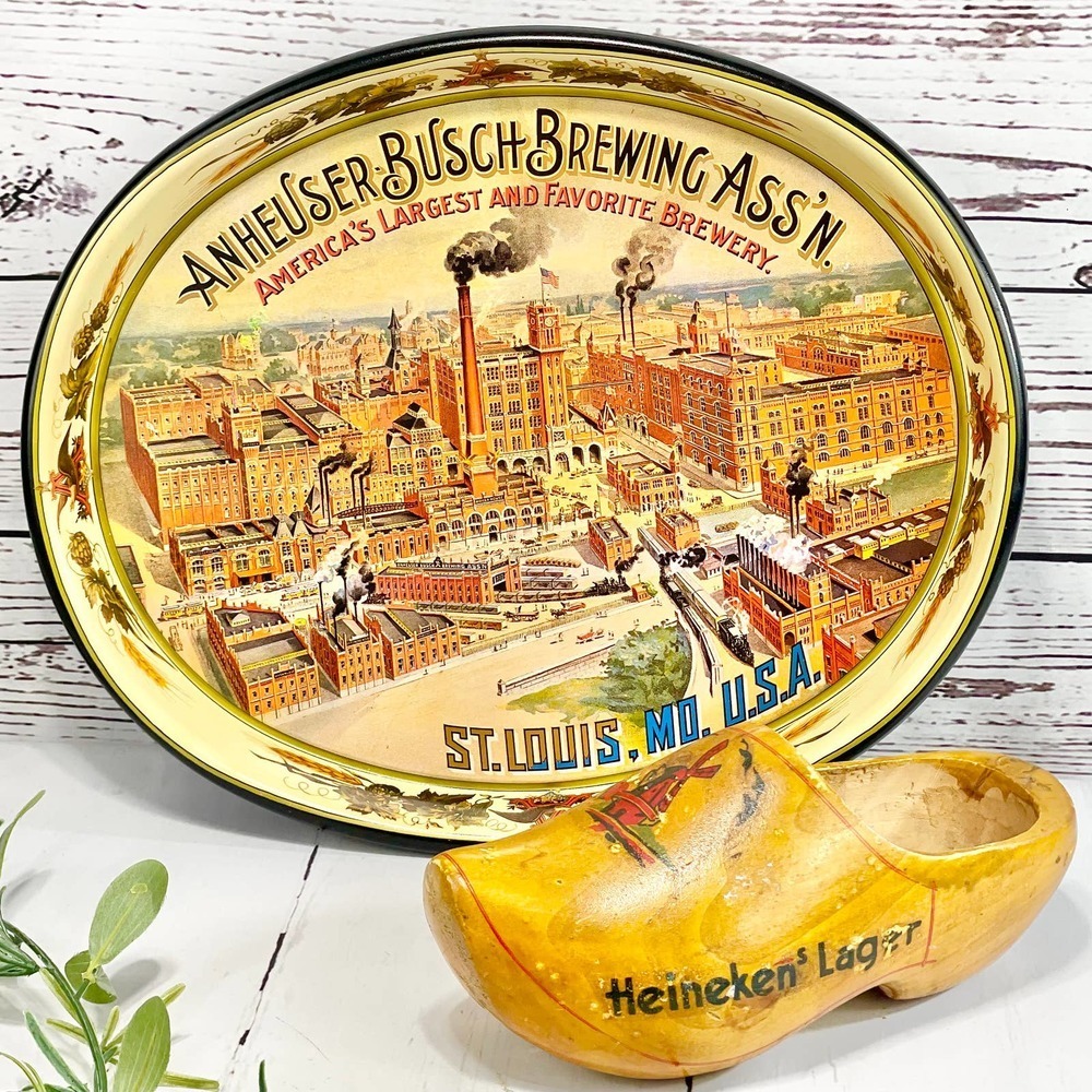 Anheuser-Busch St. Louis Tray & Heineken Lager Wooden Shoe